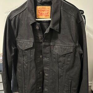 Levis - Black Denim Trucker Jacket - Pre-Owned Size L